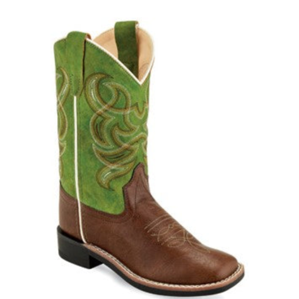 Botas de Piel Original Punta Recortada Color Cafe con Flores Turquesa-Ive West